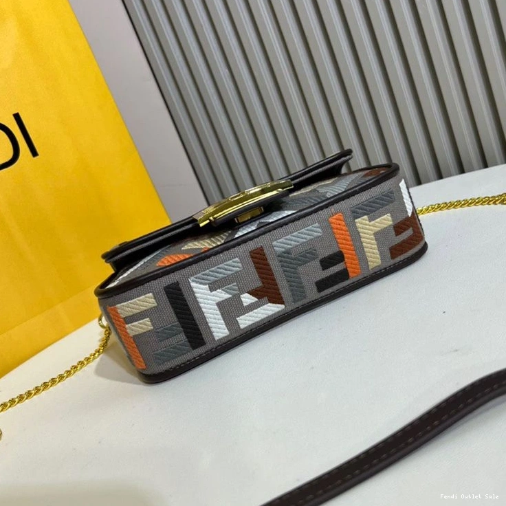 Cheap FF Motif In Fendi Baguette Grey Canvas Multi Mini Bag 0816